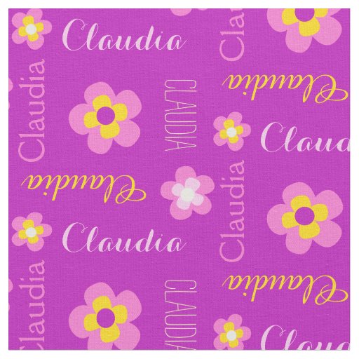 Flower personalized name purple typographic fabric