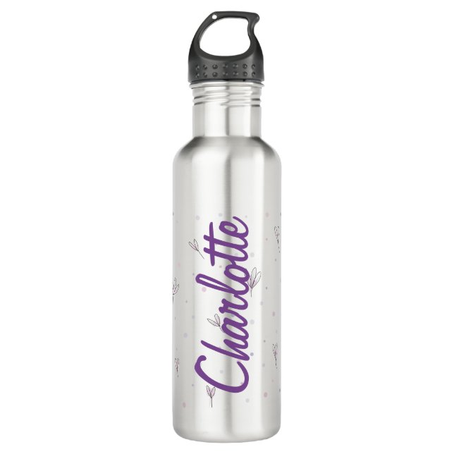 Flower Personalized Name Template Stainless Bottle (Front)