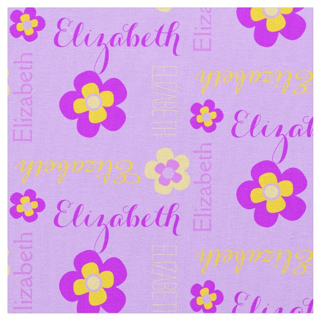 Flower personalized name text purple fabric (Close Up)