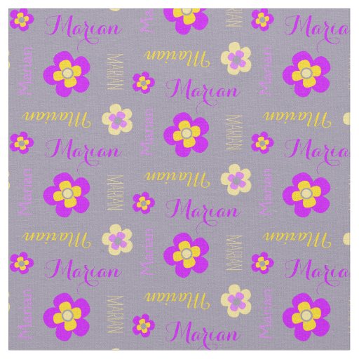 Flower personalized name text purple grey fabric