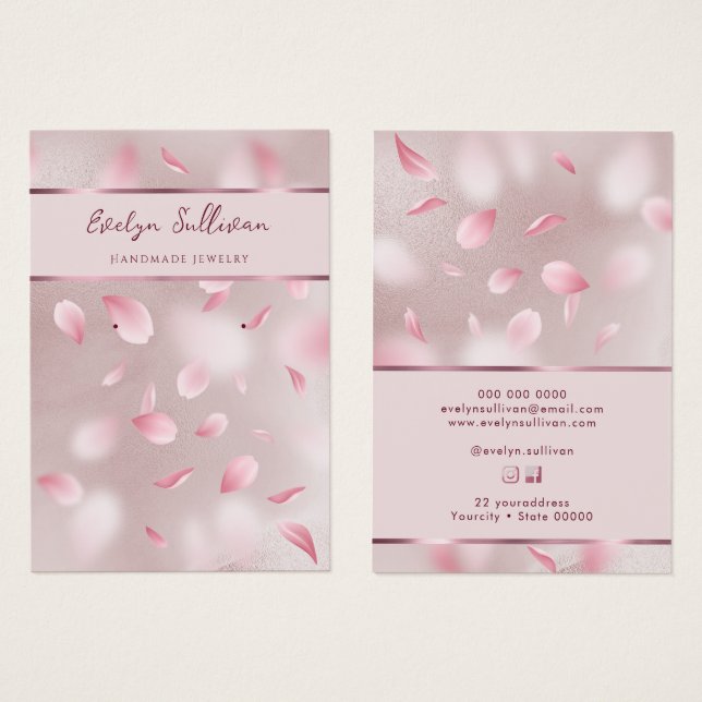 Flower petals faux foil jewelry display card (Front & Back)