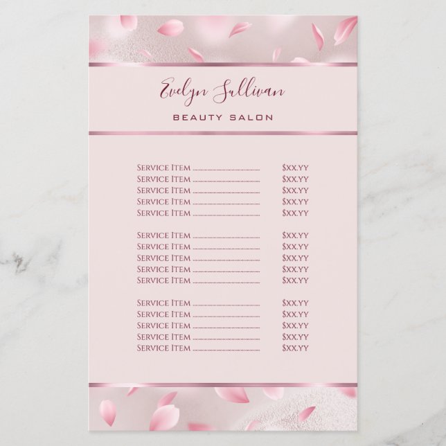 Flower petals faux foil price list flyer (Front)