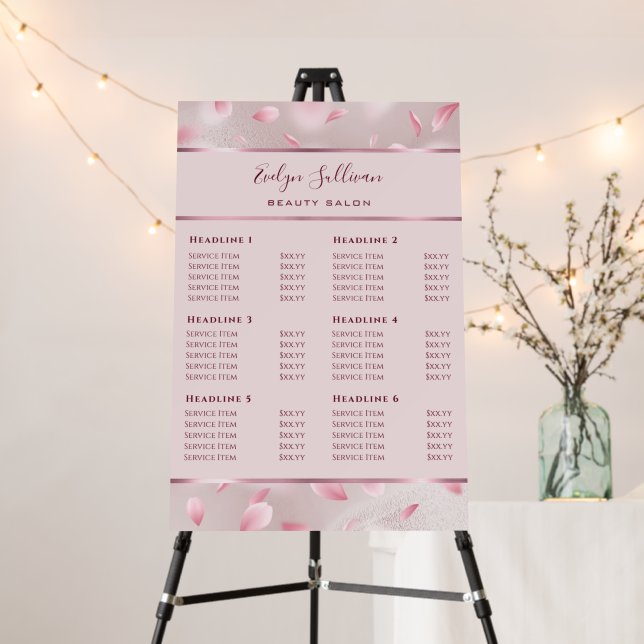 Flower Petals Faux Foil Price List Foam Board (In Situ (Stand))