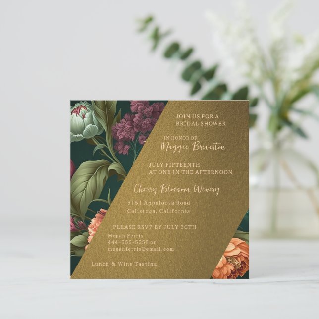 Flower Petals Gold Bridal Shower Invitation (Standing Front)