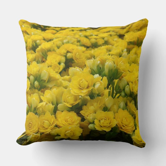 Flower Photo Bright Yellow Blooms Feminine Floral Throw Pillow (Front)