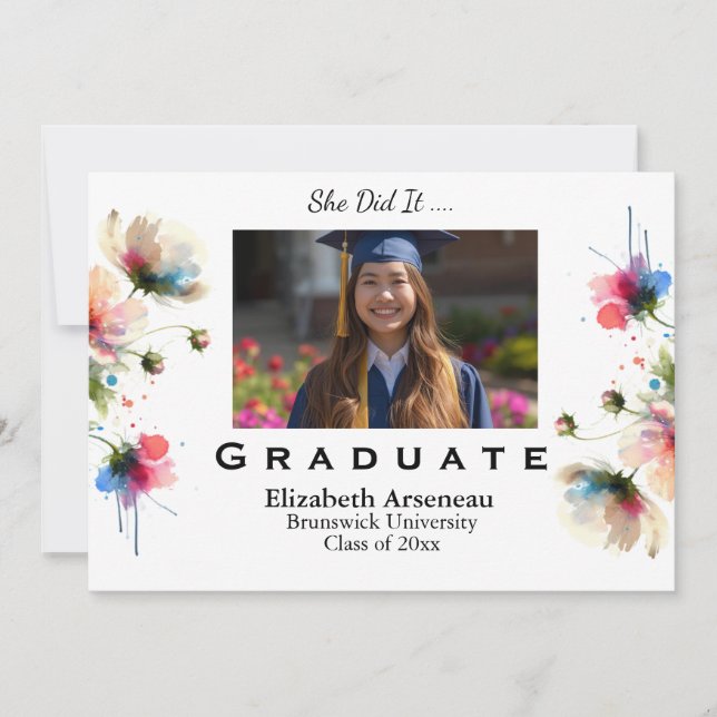   Flower Photo Grad .Party Invitation Personalize (Front)