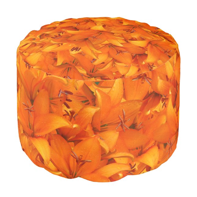 Flower Photo Orange Garden Lilies Pouf (Angled Front)