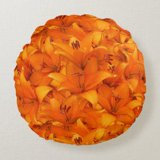Flower Photo Orange Garden Lilies Round Pillow