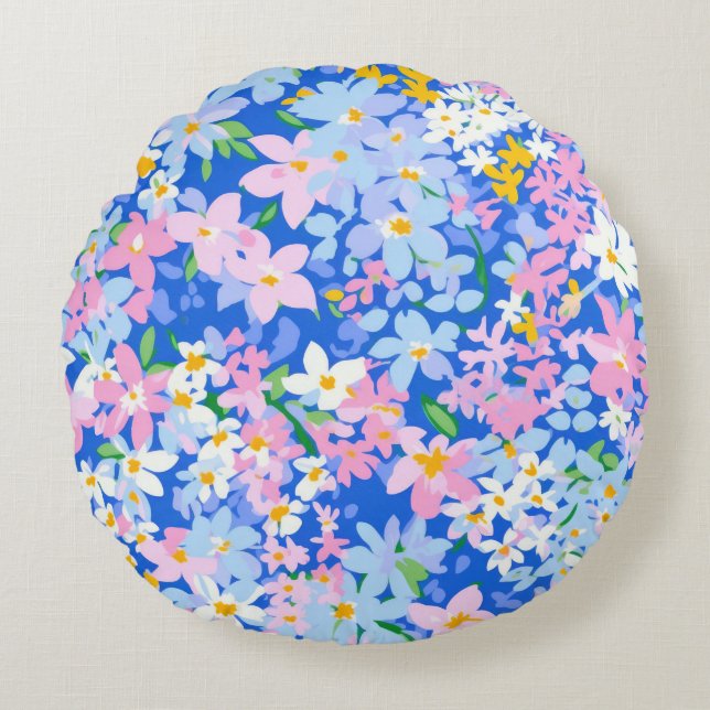Flower Pillow, Floral Pillow, Pink Blue Pillow (Front)