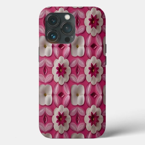 Flower Pink and White seamless pattern iPhone 13 Pro Case