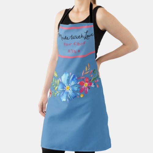 Flower Pink Blue Background Apron