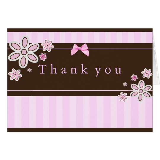 Flower Pink & Brown Thank You Card