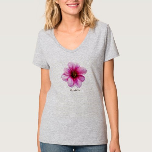 Flower Pink Dahlia with Text all Colors T_Shirt