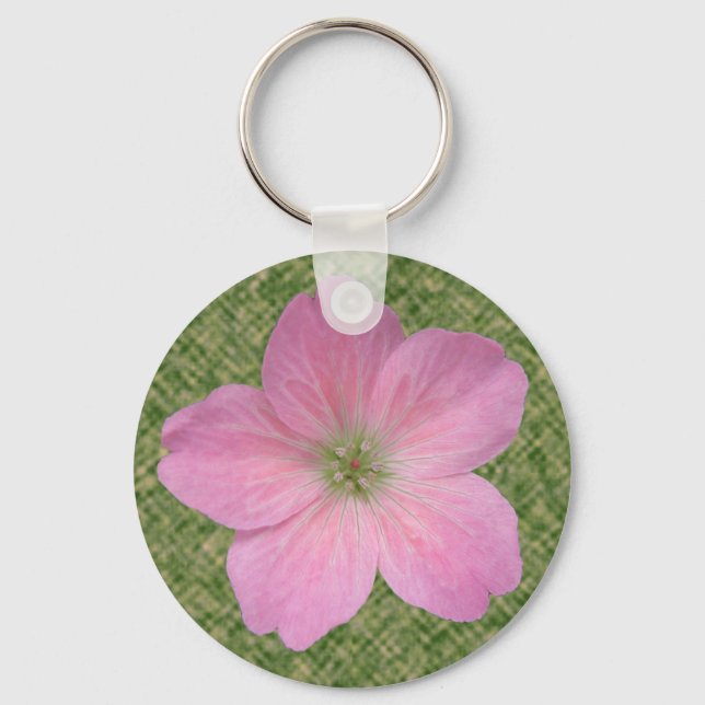 Flower Pink Geranium Photo Keychain (Front)