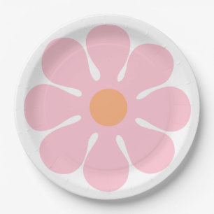 Flower Pink Groovy Birthday Retro Party  Paper Plates