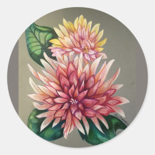 Flower Pink Japanese Chrysanthemum Drawing Classic Round Sticker