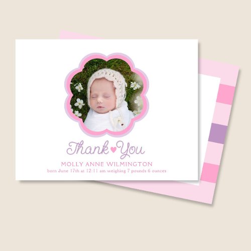 Flower Pink Purple Baby Photo Thank You