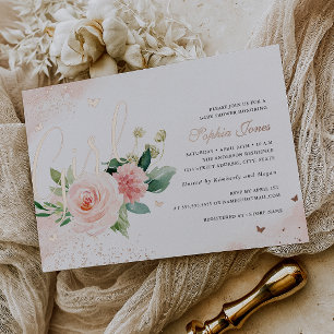 Flower Pink Rose Gold Girl Baby Shower  Foil Invitation