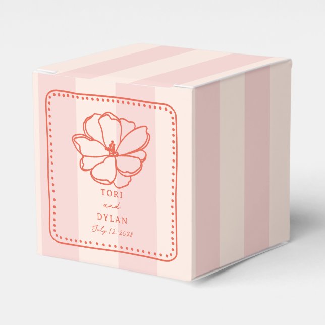 Flower Pink Tropical Stripe Wedding Favor Boxes (Front Side)