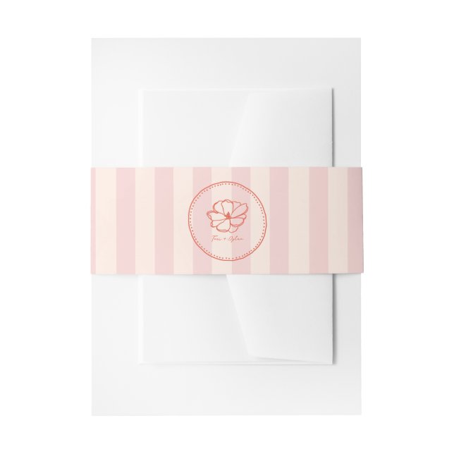Flower Pink Tropical Stripe Wedding Invitation Belly Band (Front Example)