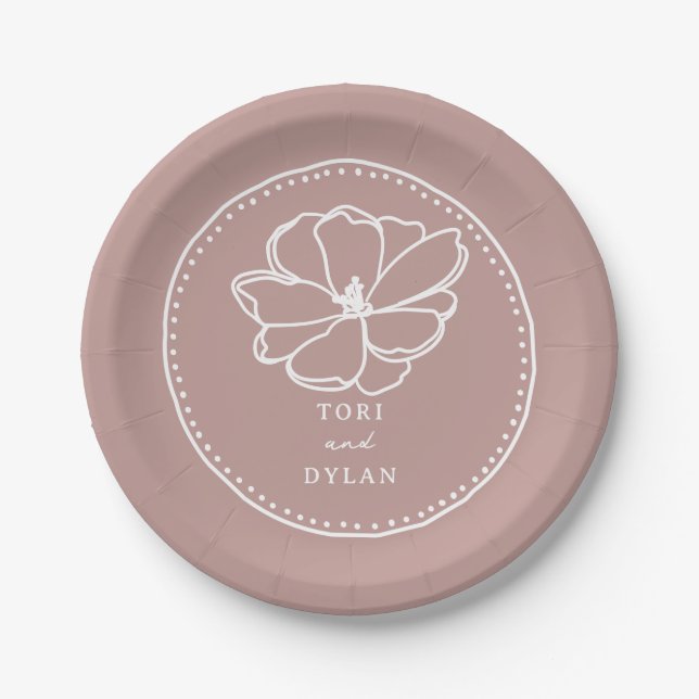 Flower Pink Wedding Paper Plates (Front)