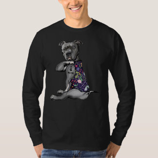 Flower Pitbull I Love Mom Pitbull Tattoo Mothers D T-Shirt