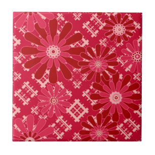 Flower plaid , floral , plaid , red , red , rustic ceramic tile