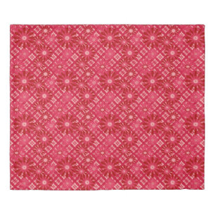 Flower plaid , floral , plaid , red , red , rustic duvet cover