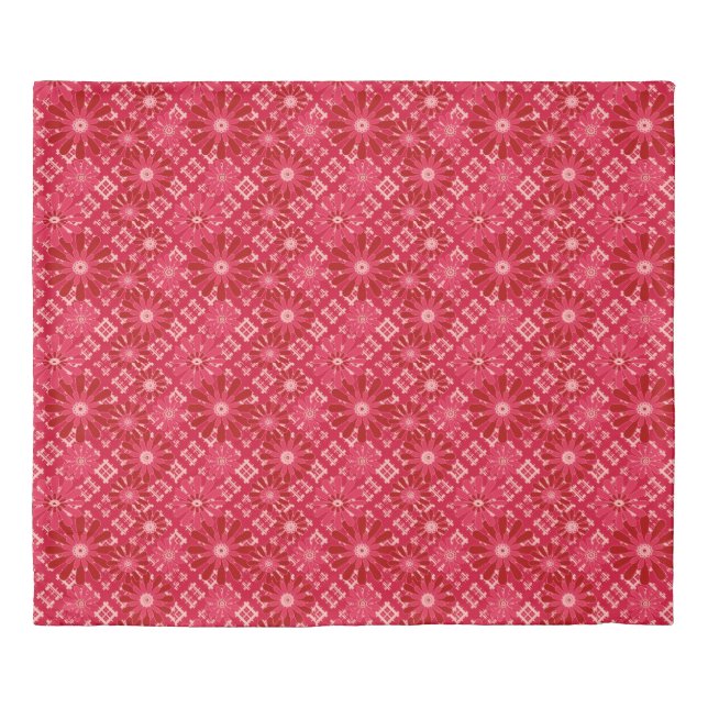 Flower plaid , floral , plaid , red , red , rustic duvet cover (Front)