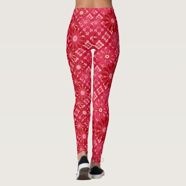 Flower plaid , floral , plaid , red , red , rustic leggings (Back)