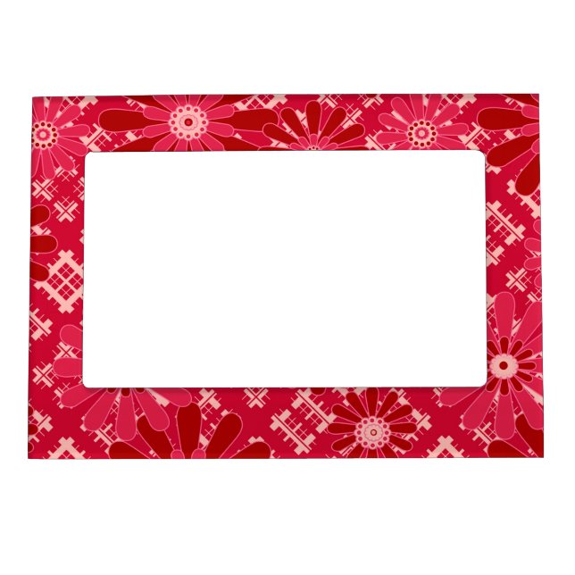 Flower plaid , floral , plaid , red , red , rustic magnetic frame (Front)