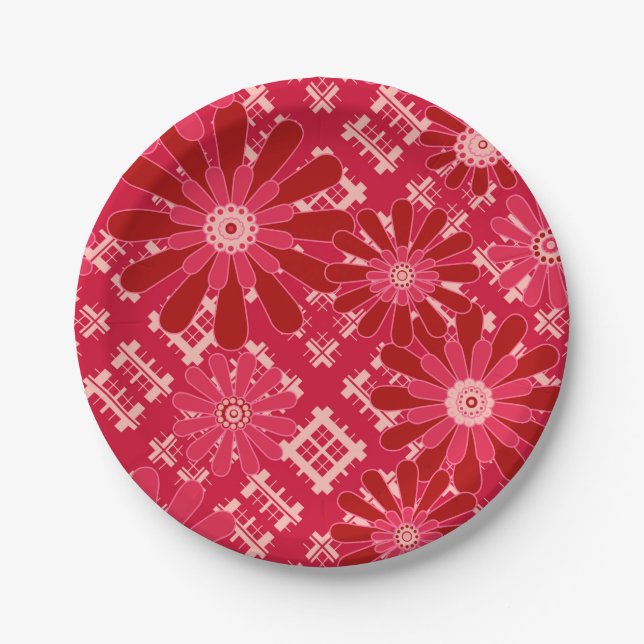 Flower plaid , floral , plaid , red , red , rustic paper plates (Front)