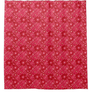 Flower plaid , floral , plaid , red , red , rustic shower curtain