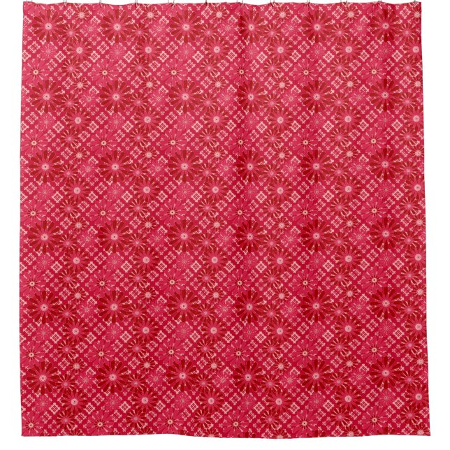 Flower plaid , floral , plaid , red , red , rustic shower curtain (Front)