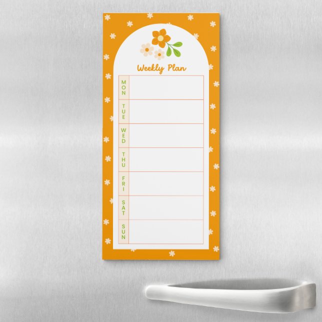 Flower Polka Dots Monday Weekly Planner Magnetic Notepad (In Situ)