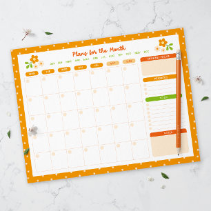 Flower Polka Dots Monthly Planner Notepad