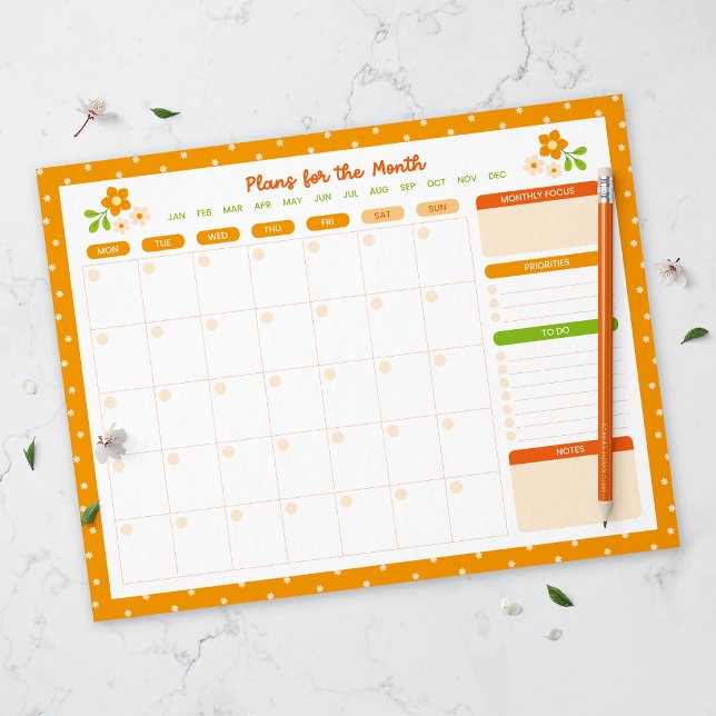 Flower Polka Dots Monthly Planner Notepad (Creator Uploaded)