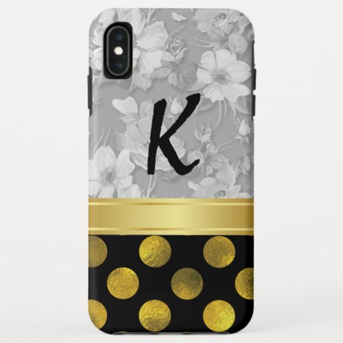 Flower Polka Dots Pattern with Monogram iPhone XS Max Case