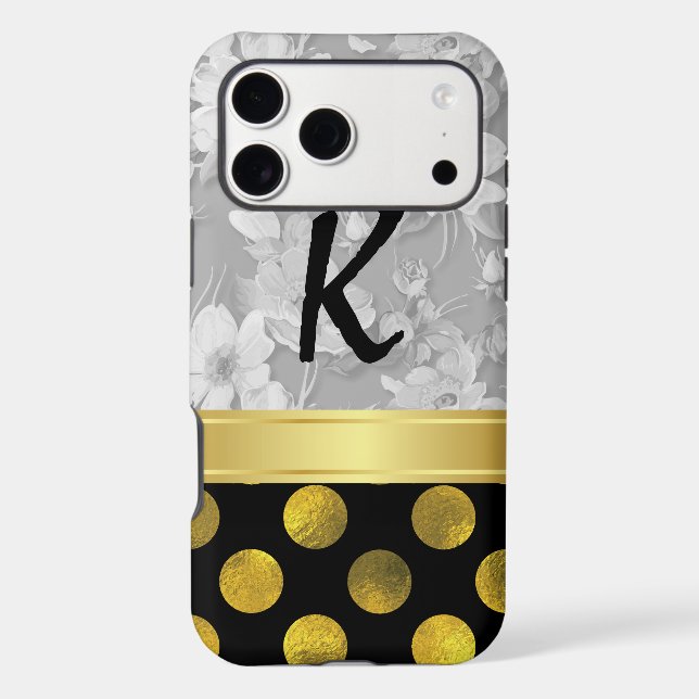 Flower Polka Dots Pattern with Monogram Iphone Case (Back)