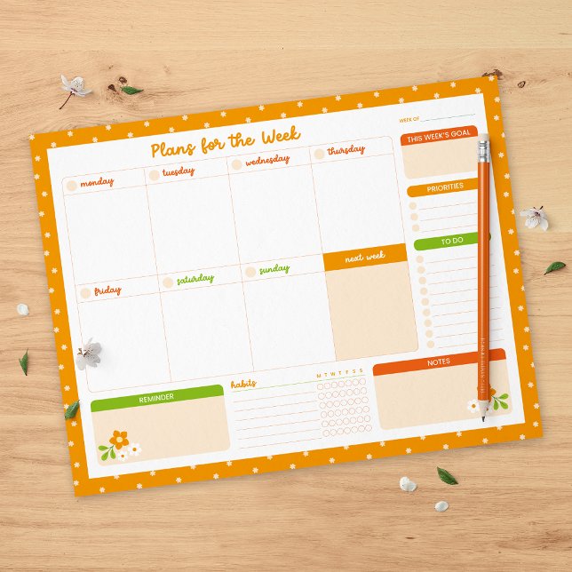 Flower Polka Dots Weekly Monday Start Planner Notepad (Creator Uploaded)