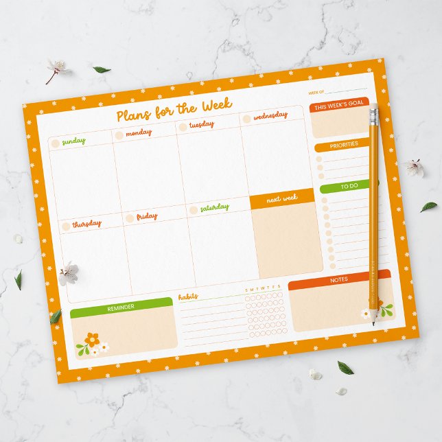 Flower Polka Dots Weekly Sunday Start Planner Notepad (Creator Uploaded)