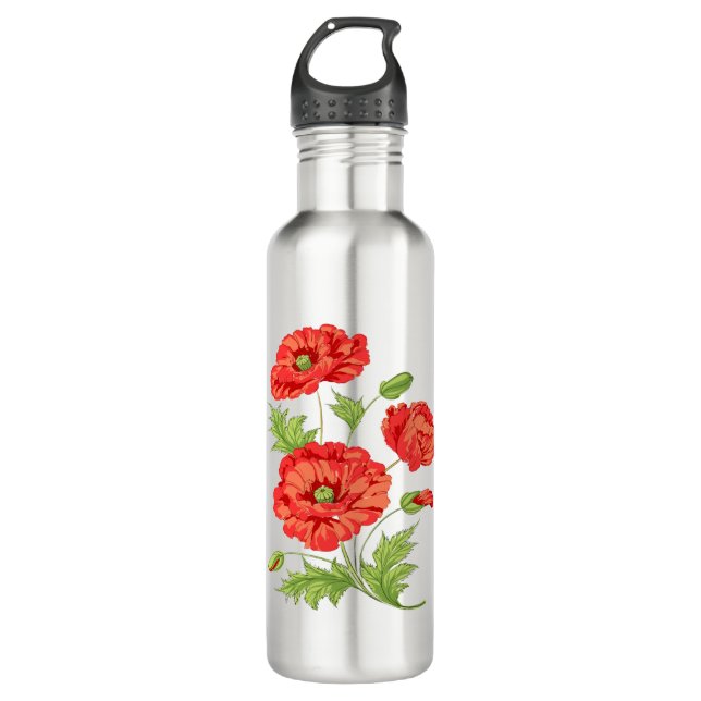Flower poppy stainless steel water bottle (Front)