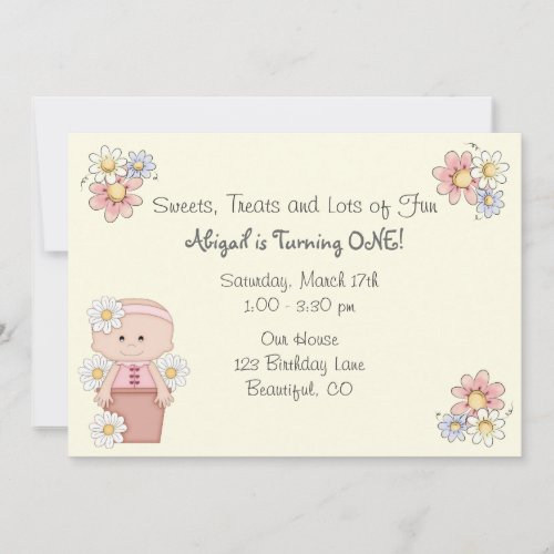 Flower Pot Baby 1st Birthday Invitations for Girls