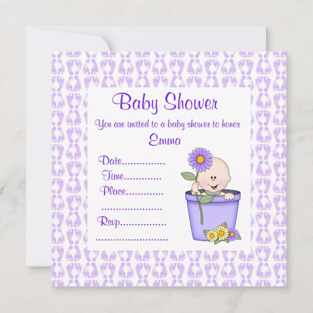 FLOWER POT BABY SHOWER INVITATION Purple (Front)