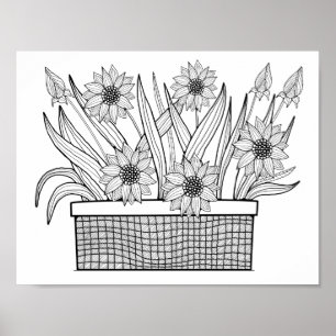 Flower Pot Coloring Page Art Poster