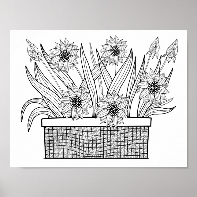 Flower Pot Coloring Page Art Poster (Front)