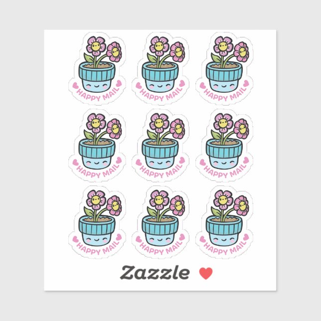 Flower Pot Happy Mail Custom-Cut Vinyl Sticker (Sheet)