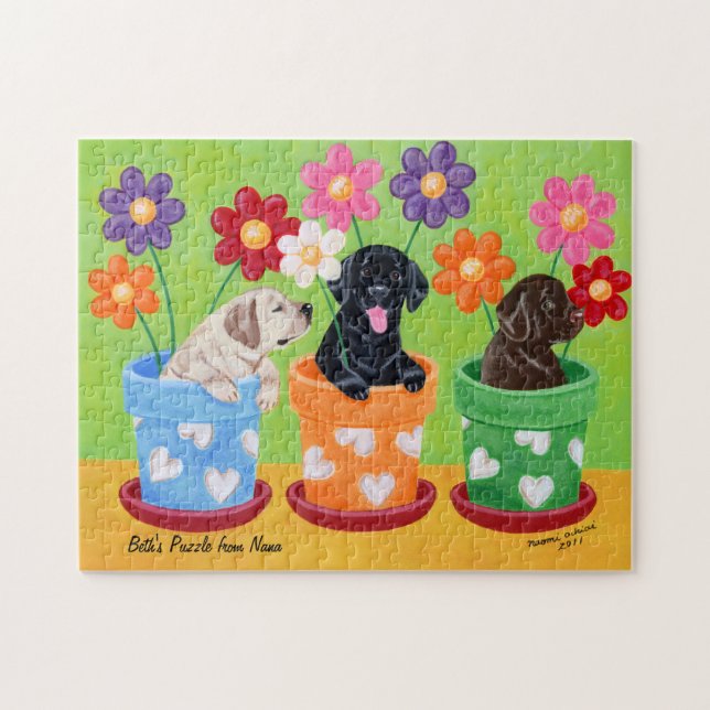 Flower Pot Labrador Puppies Jigsaw Puzzle (Horizontal)