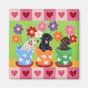 Flower Pot Labrador Puppies Magnet