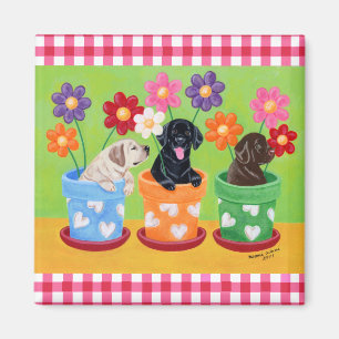 Flower Pot Labrador Puppies Magnet
